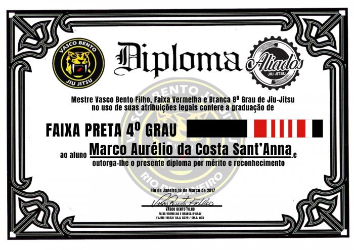 Black belt 4th degree · March 18, 2017 · Promoted by Mestre Vasco Bento Filho