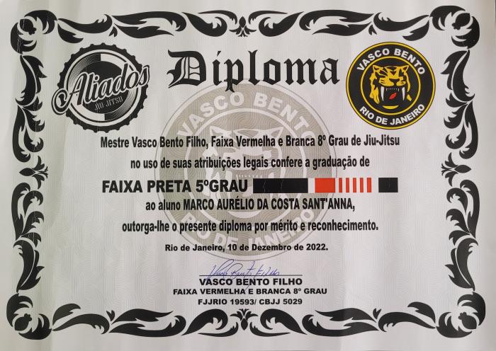 Black belt 5th degree · December 10, 2022 · Promoted by Mestre Vasco Bento Filho