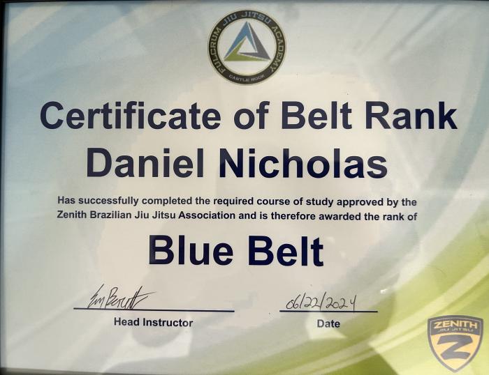 Blue belt · June 22, 2024 · Promoted by Evan Barrett
