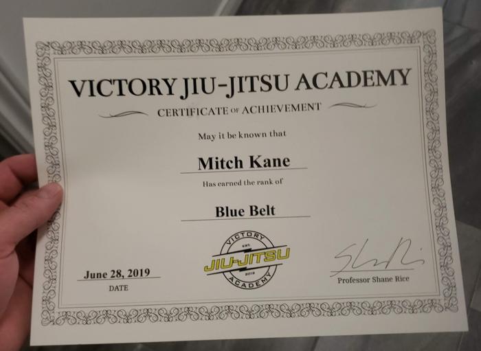 Blue belt · July 8, 2019 · Promoted by Shane Rice