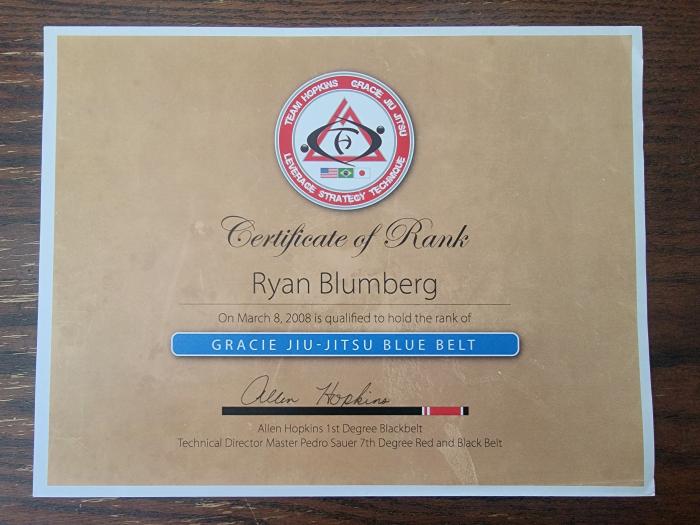 Blue belt · March 8, 2008 · Promoted by Allen Hopkins