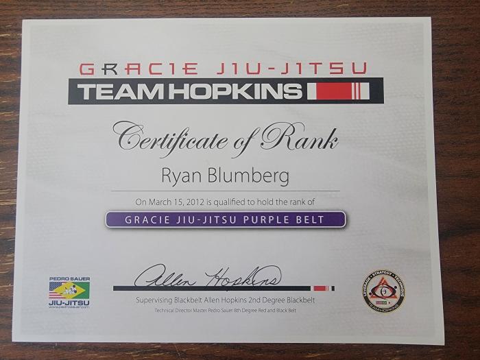 Purple belt · March 15, 2012 · Promoted by Allen Hopkins