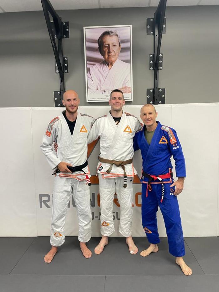 Professor Roggan Gracie, myself and Master Rilion Gracie at the Rilion Gracie Academy HQ in Miami, Florida