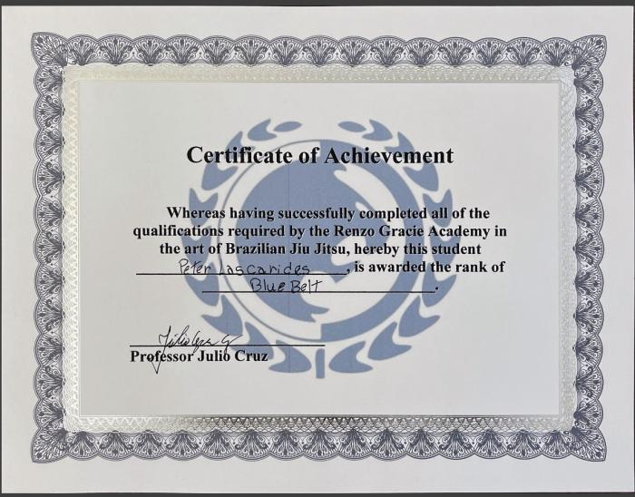 Blue belt · March 20, 2023 · Promoted by Julio Cezar Cruz
