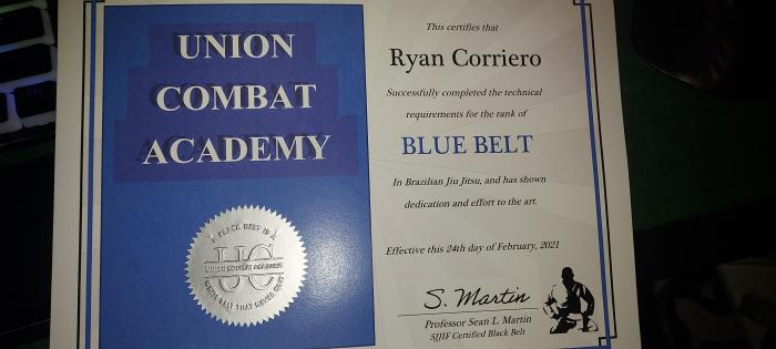 Blue belt · February 24, 2021 · Promoted by Sean Martin