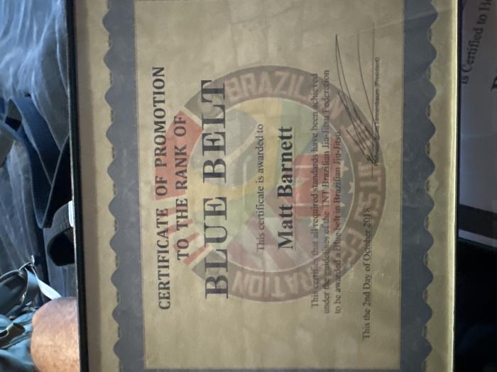 Blue belt · October 2, 2018 · Promoted by Scott Tannenbaum