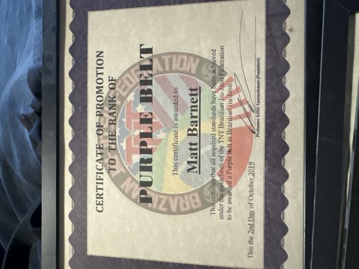 Purple belt · October 2, 2019 · Promoted by Scott Tannenbaum