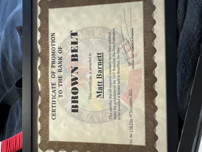 Brown belt · November 11, 2021 · Promoted by Scott Tannenbaum