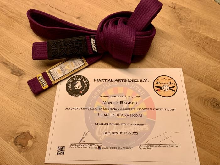 Purple belt · March 5, 2022 · Promoted by Mike Hartmann