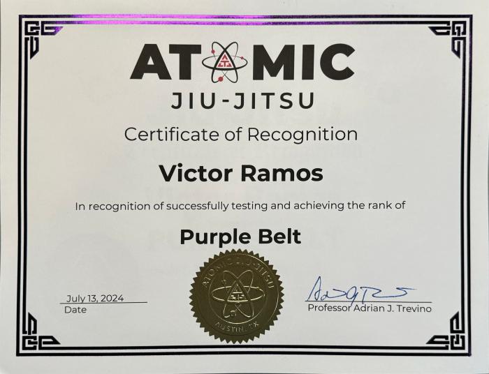 Purple belt · July 13, 2024 · Promoted by Adrian J Trevino