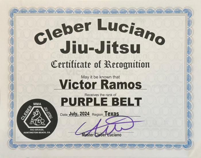 Purple belt · July 13, 2024 · Promoted by Adrian J Trevino