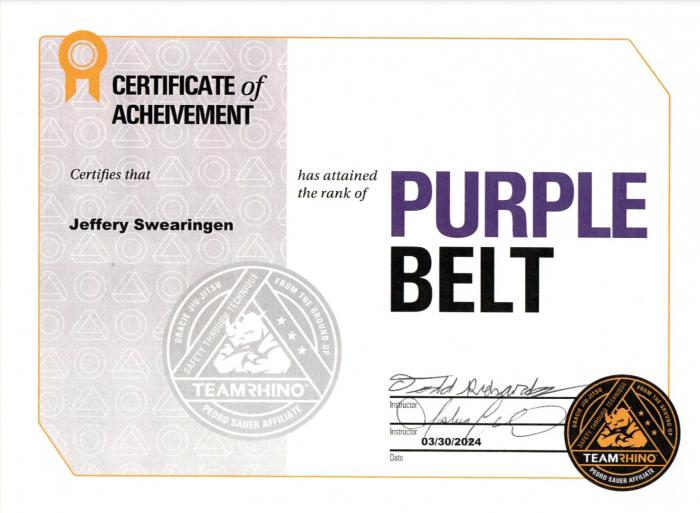 Purple belt · March 30, 2024 · Promoted by Joshua Arentz