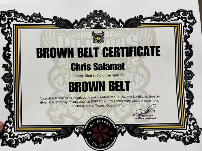 Brown belt · July 27, 2024 · Promoted by Alvin Aguilar