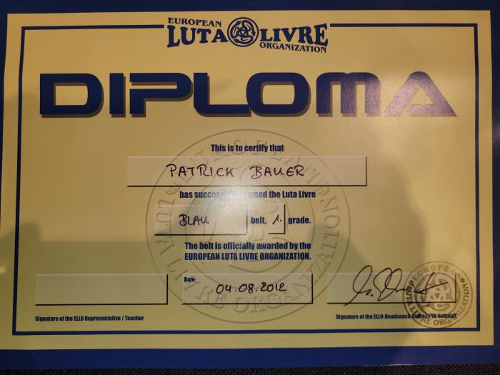 Blue belt · August 4, 2012 · Promoted by Andeas Schmidt