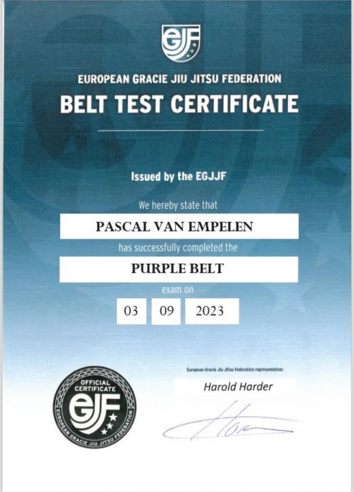 Purple belt · September 4, 2023 · Promoted by Christiaan Elderson