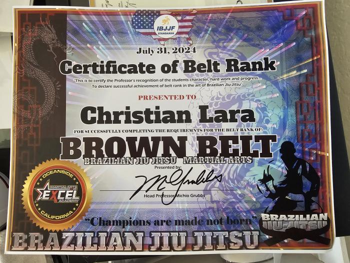 Brown belt · July 31, 2024 · Promoted by Michio Grubbs