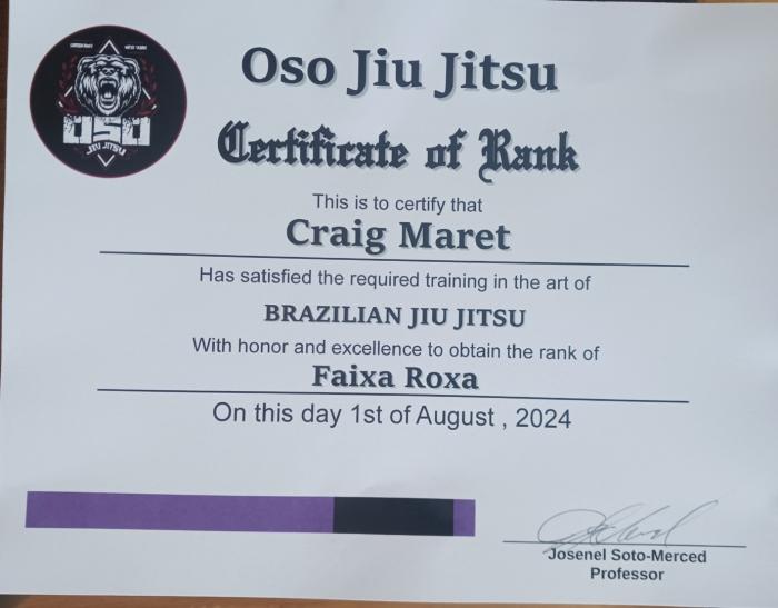 Purple belt · August 6, 2024 · Promoted by Jose Soto