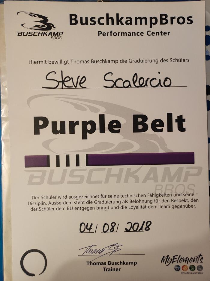 Purple belt · August 4, 2018 · Promoted by Thomas Buschkamp