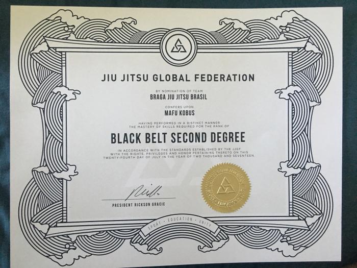 Black belt 2nd degree · December 14, 2014 · Promoted by Wander Braga