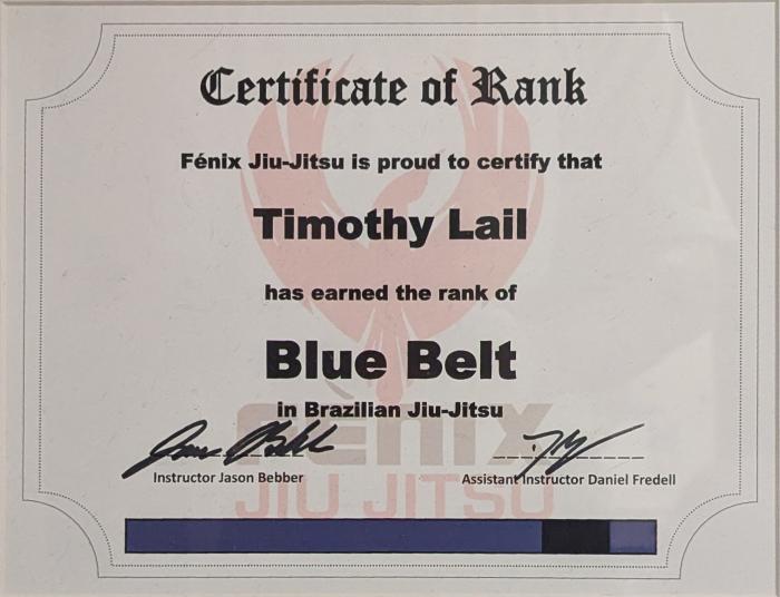 Blue belt · October 6, 2023 · Promoted by Jason Bebber