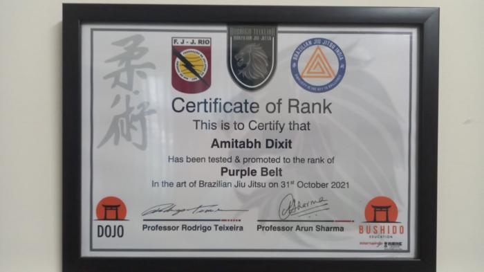 Purple belt · October 31, 2021 · Promoted by Arun Sharma
