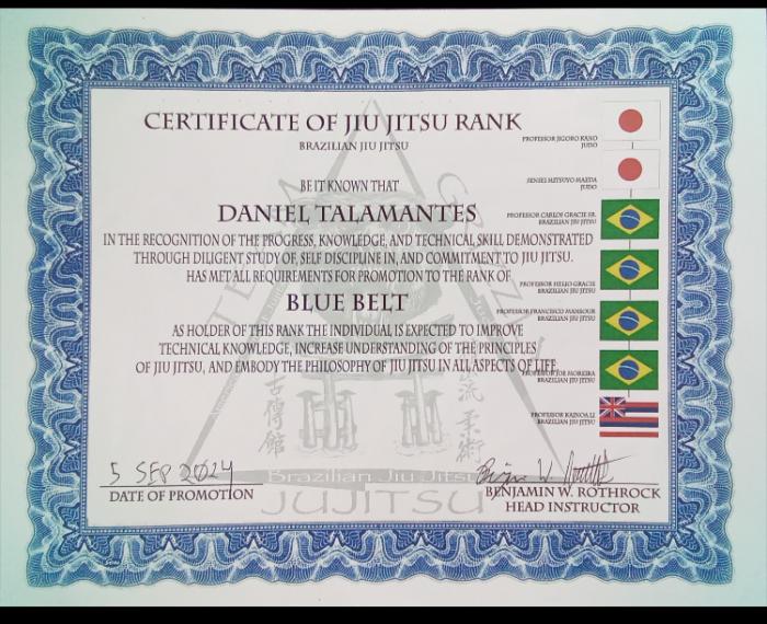 Blue belt · September 5, 2024 · Promoted by Benjamin Rothrock