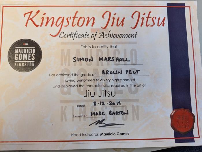 Brown belt · December 8, 2019 · Promoted by Marc Barton