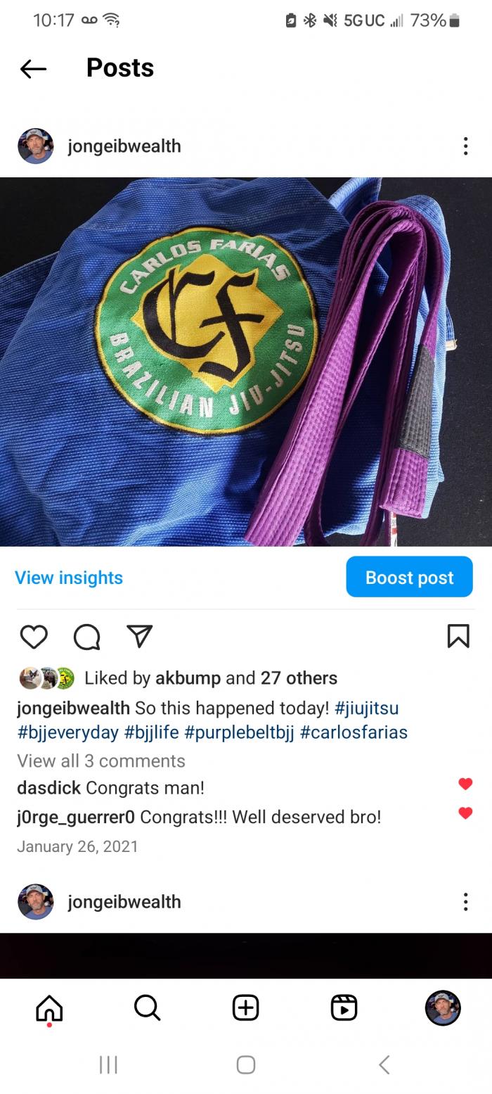 Purple belt · January 26, 2021 · Promoted by Carlos Farias
