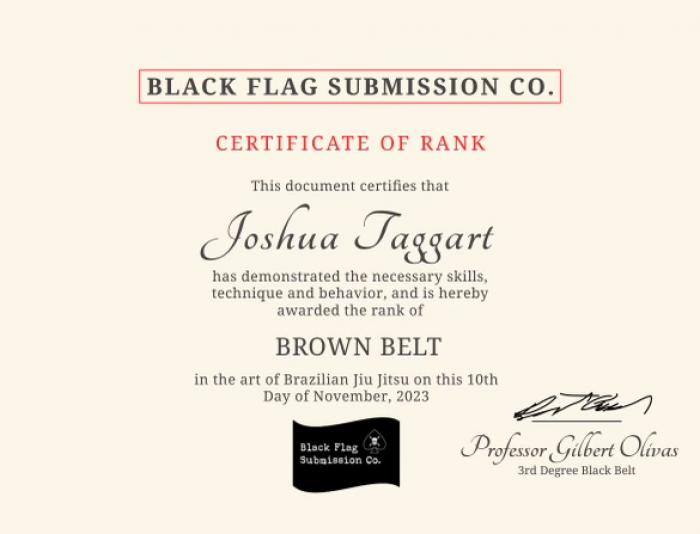 Brown belt · November 10, 2023 · Promoted by Gilbert Olivas