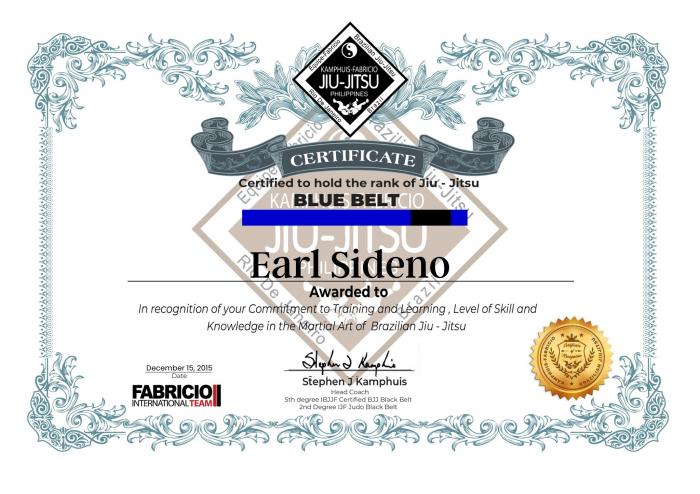 Certificate Kamphuis Fabricio Jiu Jitsu Philippines
