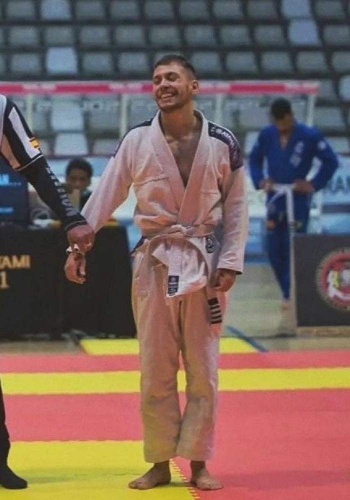 Having a good time at the competition  when I was a white belt.