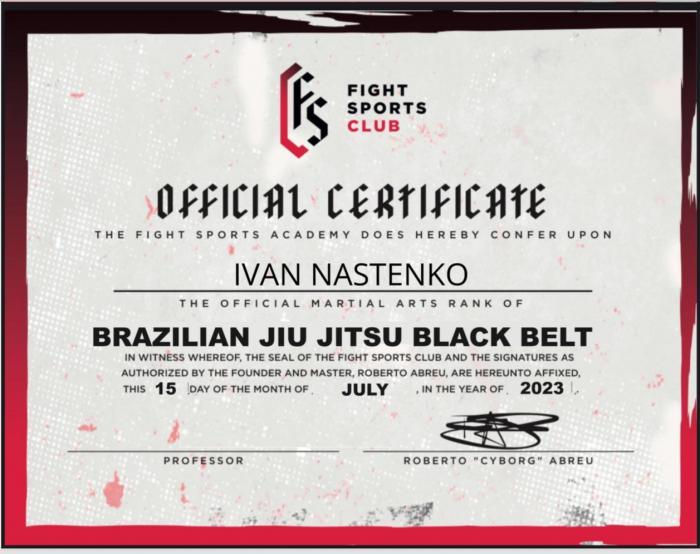 Black belt · July 15, 2023 · Promoted by Roberto “Cyborg” Abreu