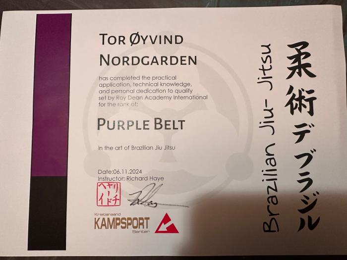 Purple belt · November 6, 2024 · Promoted by Richard Haye