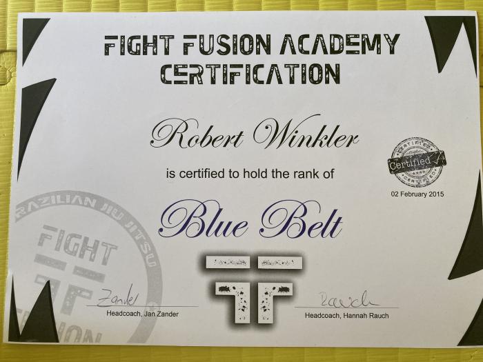 Blue belt · February 2, 2015 · Promoted by Jan Zander