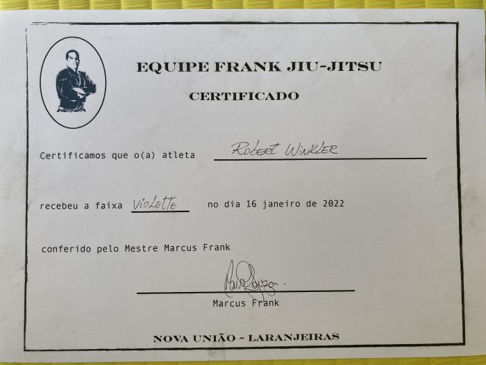 Purple belt · January 16, 2022 · Promoted by Marcus Vinícius Pereira de Souza