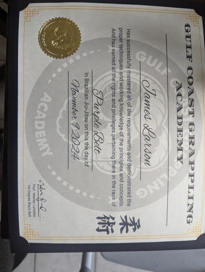 Purple belt · November 9, 2024 · Promoted by Wes Lumpkin