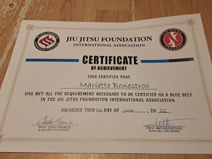 Blue belt · June 4, 2022 · Promoted by M. Peters