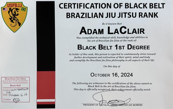 Black belt 1st degree · October 16, 2024 · Promoted by Joe Moreira