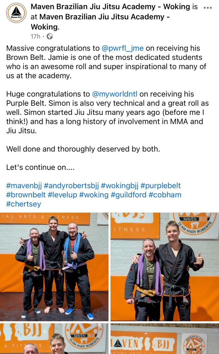 Some kind words from Coach Dan Geoghegan after awarding us our brown & purple belts