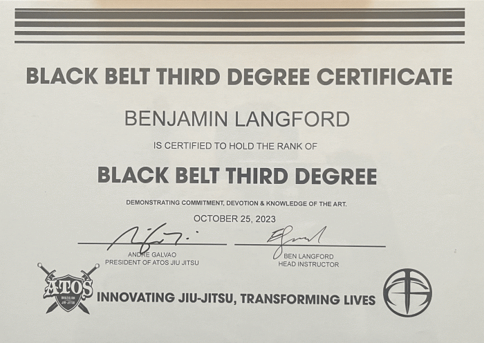 Black Belt Third Degree Certificate