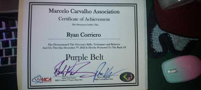 Purple belt · December 7, 2024 · Promoted by Robert Upchurch