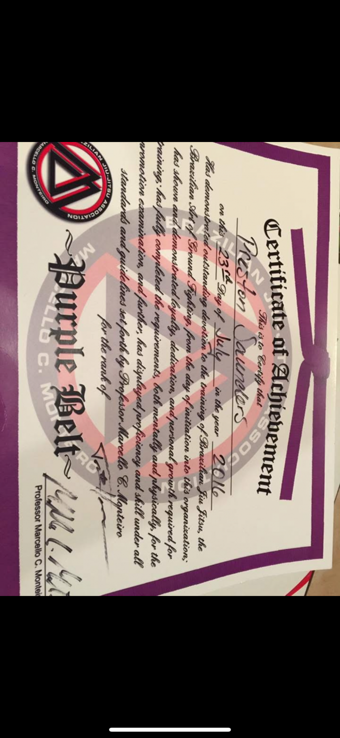 Purple belt · July 9, 2016 · Promoted by Travis Haynes