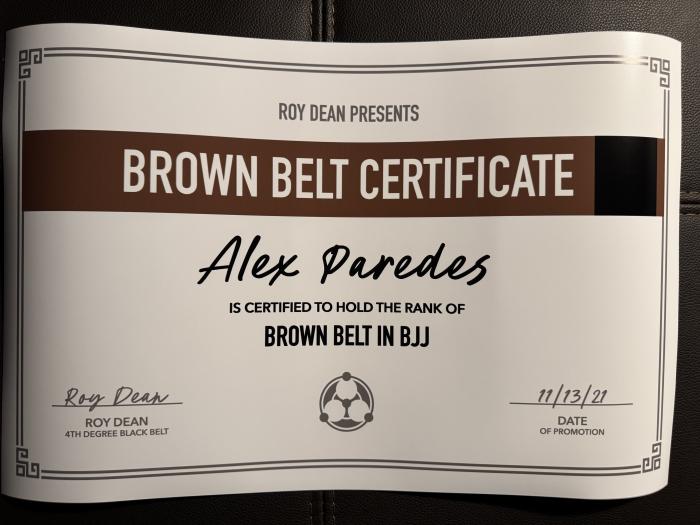 Brown belt · November 13, 2021 · Promoted by Roy Dean