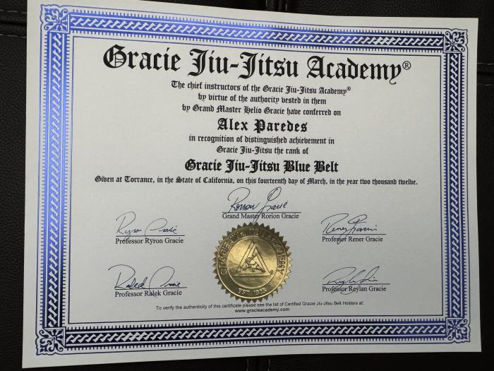 Blue belt · March 15, 2012 · Promoted by Gracie Academy
