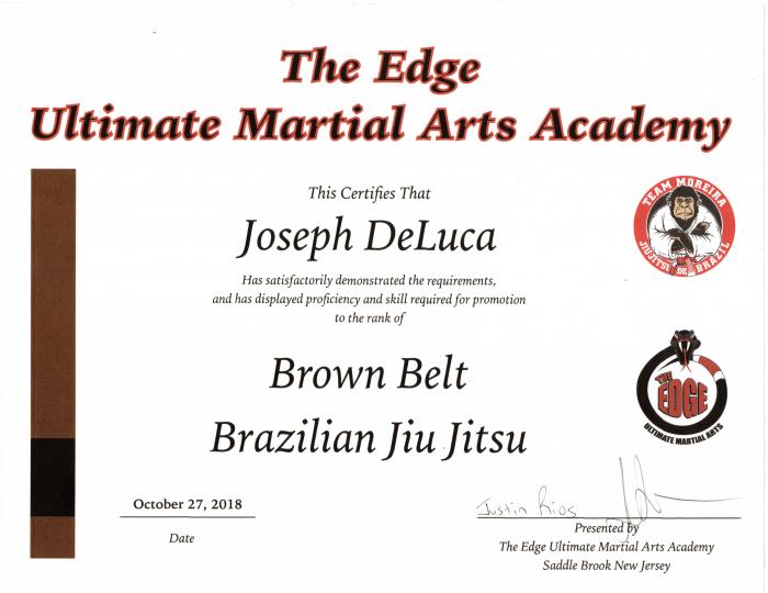 Brown belt · October 27, 2018 · Promoted by Joe Moreira