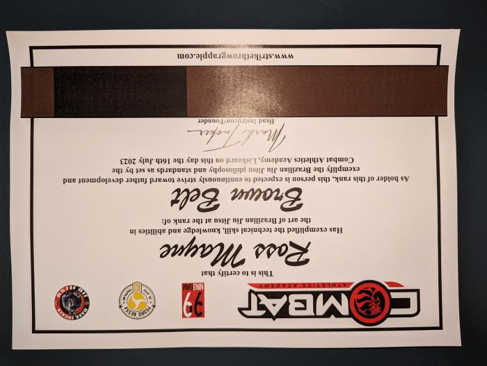 Brown belt · July 16, 2023 · Promoted by Mark Tucker