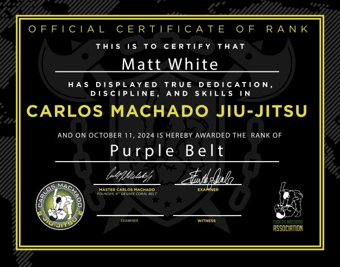Purple belt · October 10, 2024 · Promoted by Carlos Machado