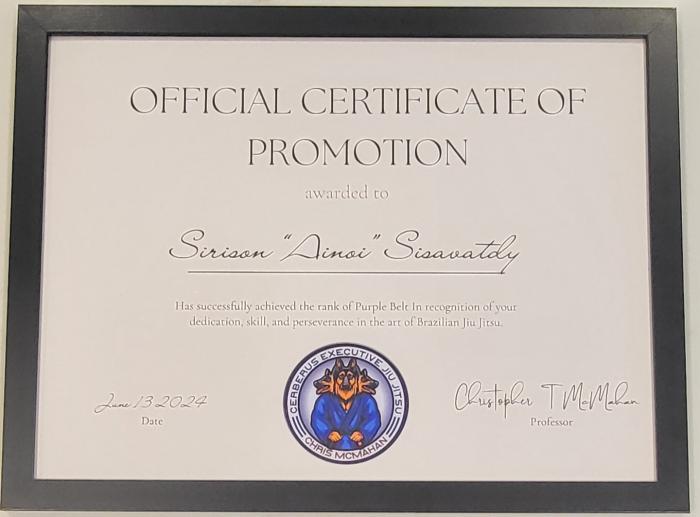 Purple belt · June 13, 2024 · Promoted by Christopher McMahan