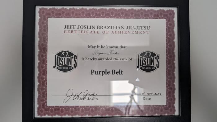 Purple belt · August 5, 2023 · Promoted by Jeff Joslin