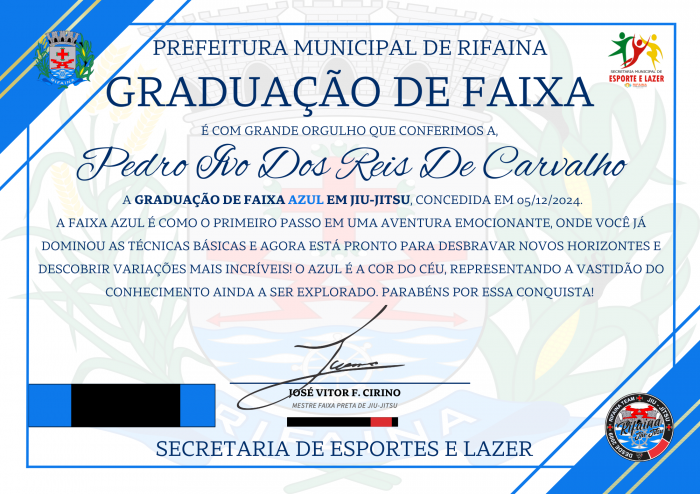 Blue belt · December 17, 2024 · Promoted by José Vitor Ferreira Sirino